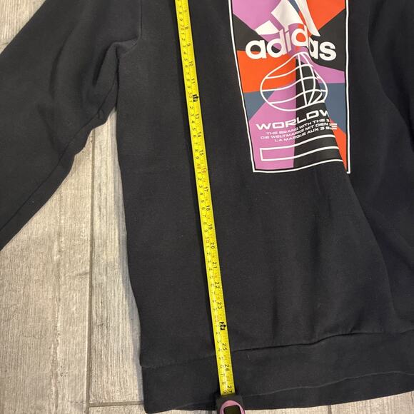 Adidas Men’s Large Black Graphic Crewneck Sweatshirt Logo Athletic Pullover - Picture 7 of 8